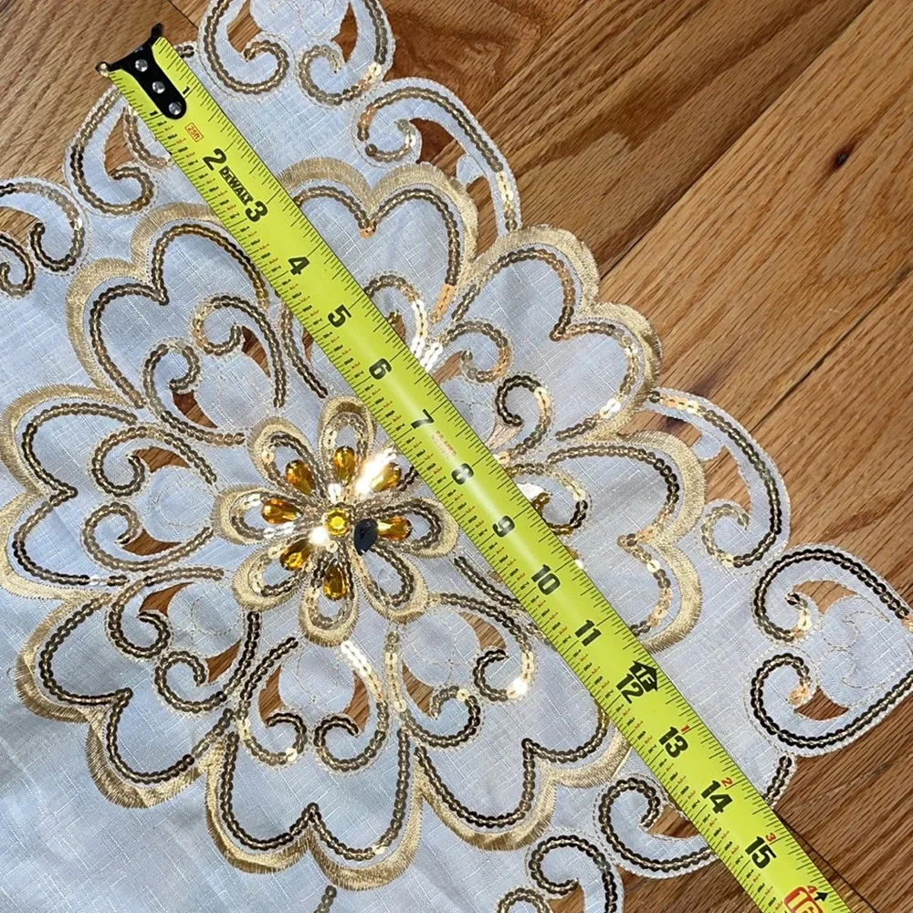 NEW Sequin floral Gold with being Rectangle table runner Doily 33 X15